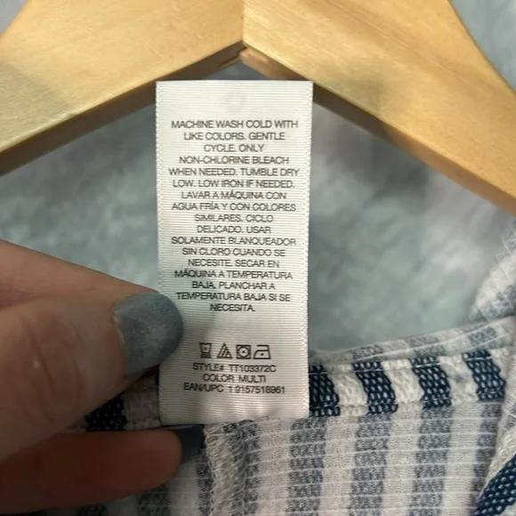 Time And Tru Denim Blue and White Striped Lace Front Hooded Swim Coverup - sz L - Picture 6 of 6